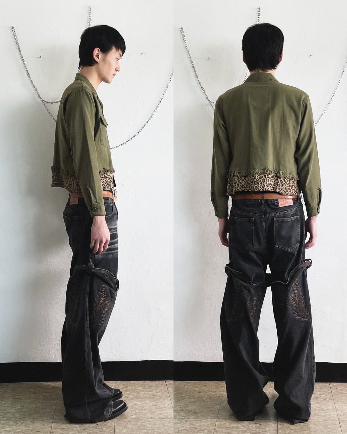 R13 크롭컷 레오파드 레이어 밀리터리 자켓 상품이미지2