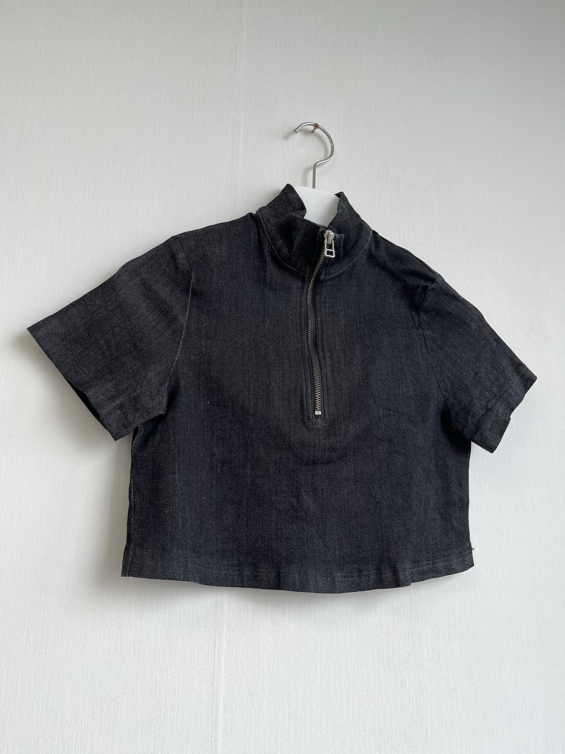 Vintage half zip-up black denim crop 상품이미지2