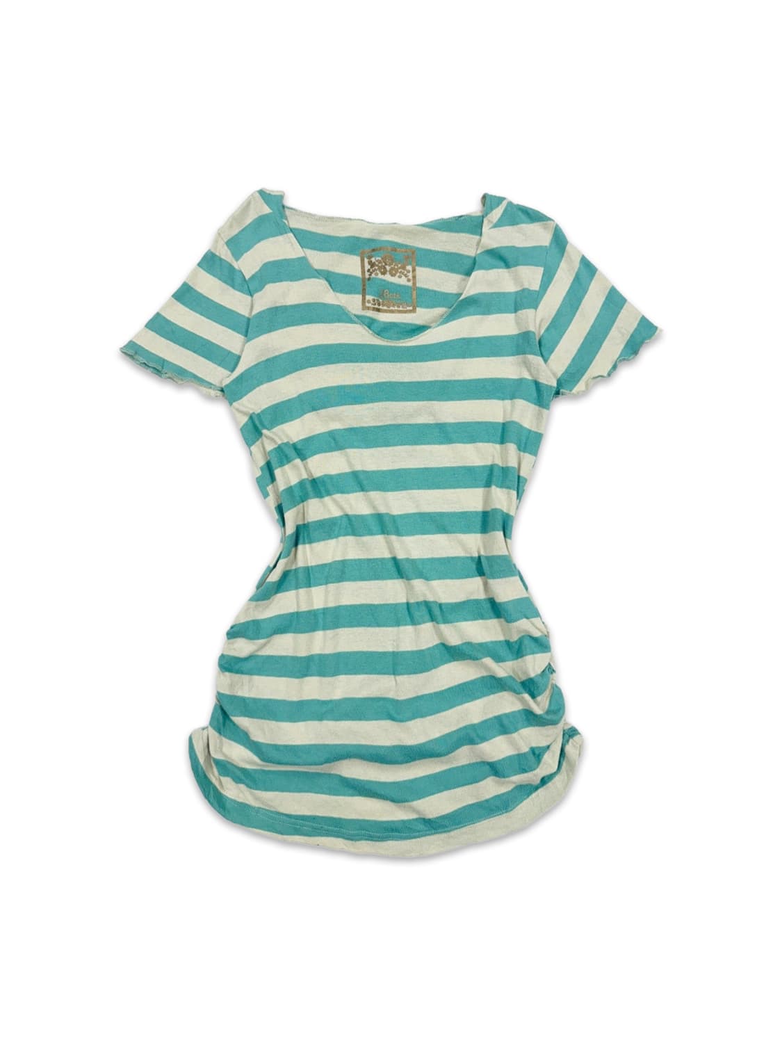 빈티지 사이드 셔링 스트라이프 후드 반팔티 상품이미지1