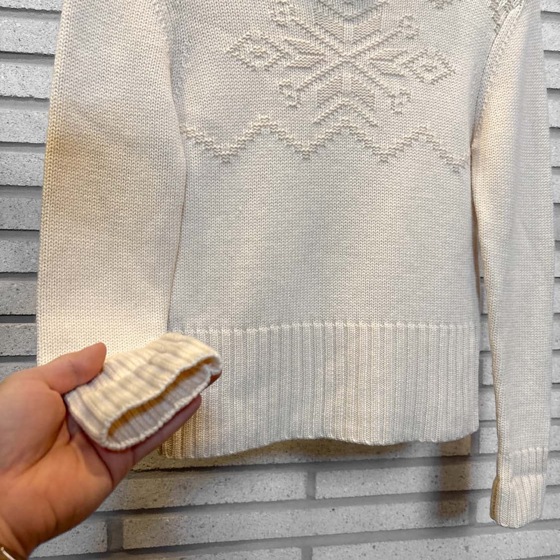 JPN VINTAGE 목폴라 크롭 니트 노르딕 패턴 짜임 디테일 아이보리 상품이미지5