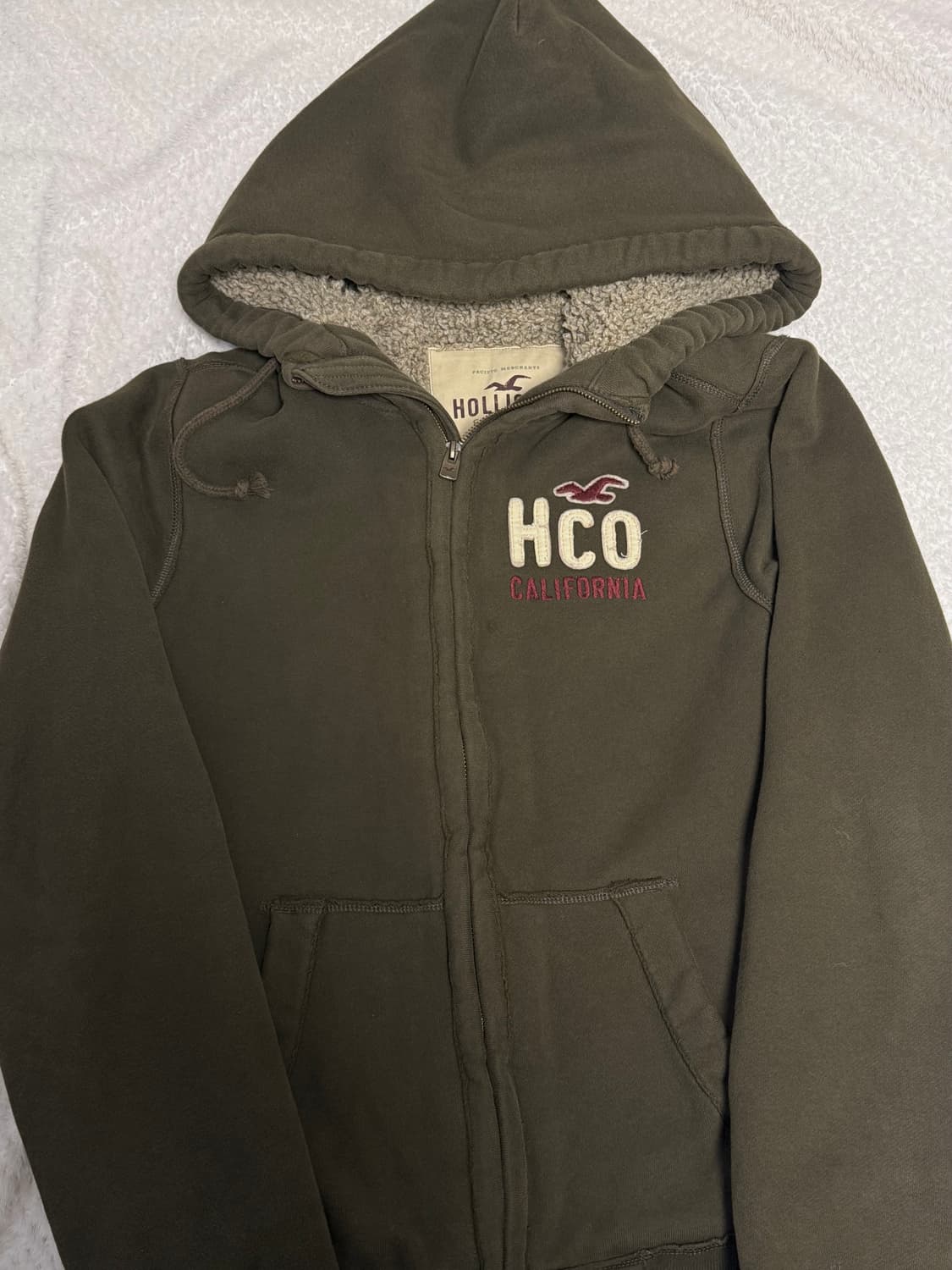 홀리스터 빈티지 카키 보아털 후드집업 상품이미지3