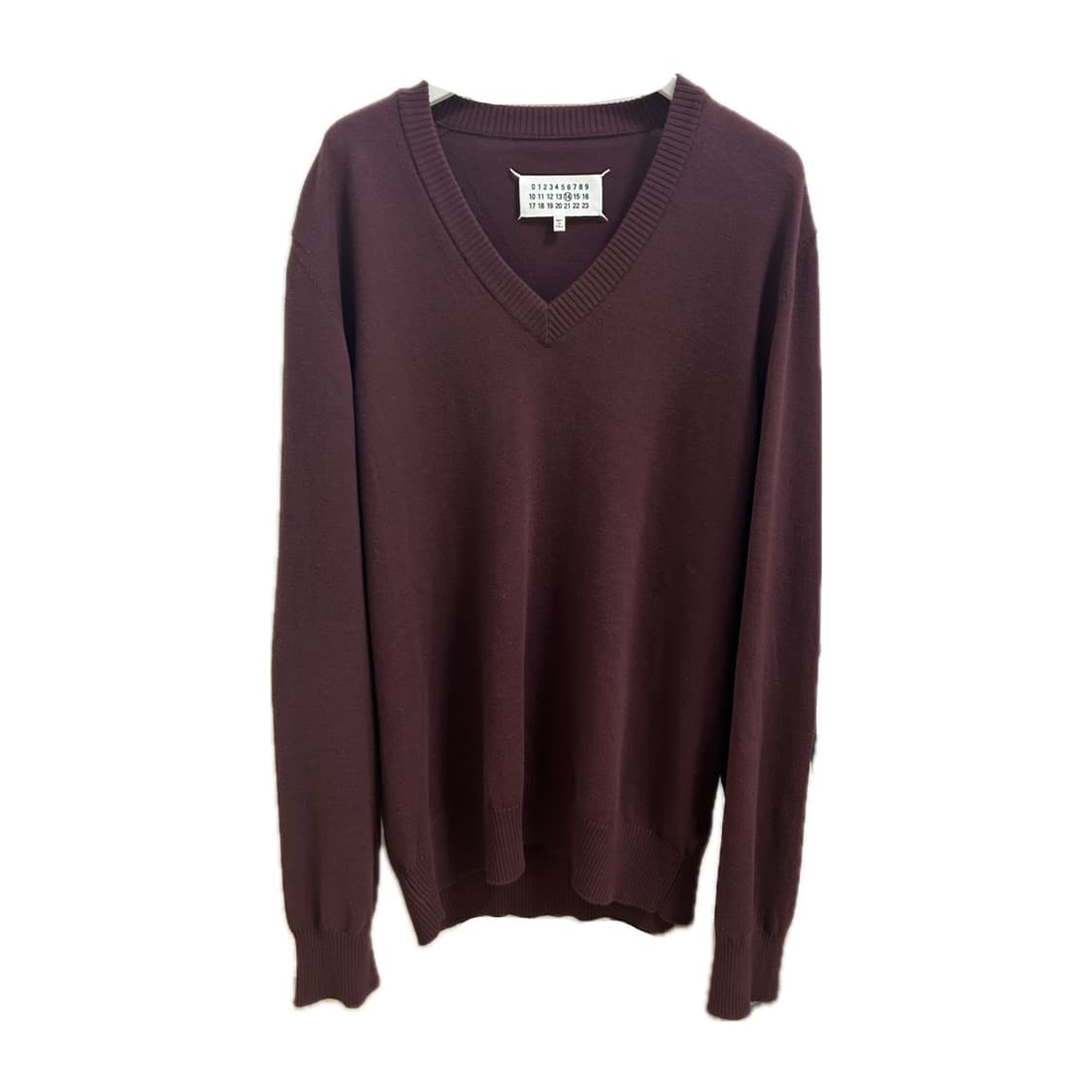 마르지엘라 엘보우 패치 브이넥 니트 버건디 상품이미지2