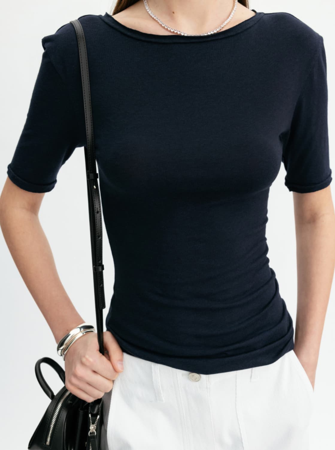 오르 보트넥 슬림 반팔티 상품이미지1