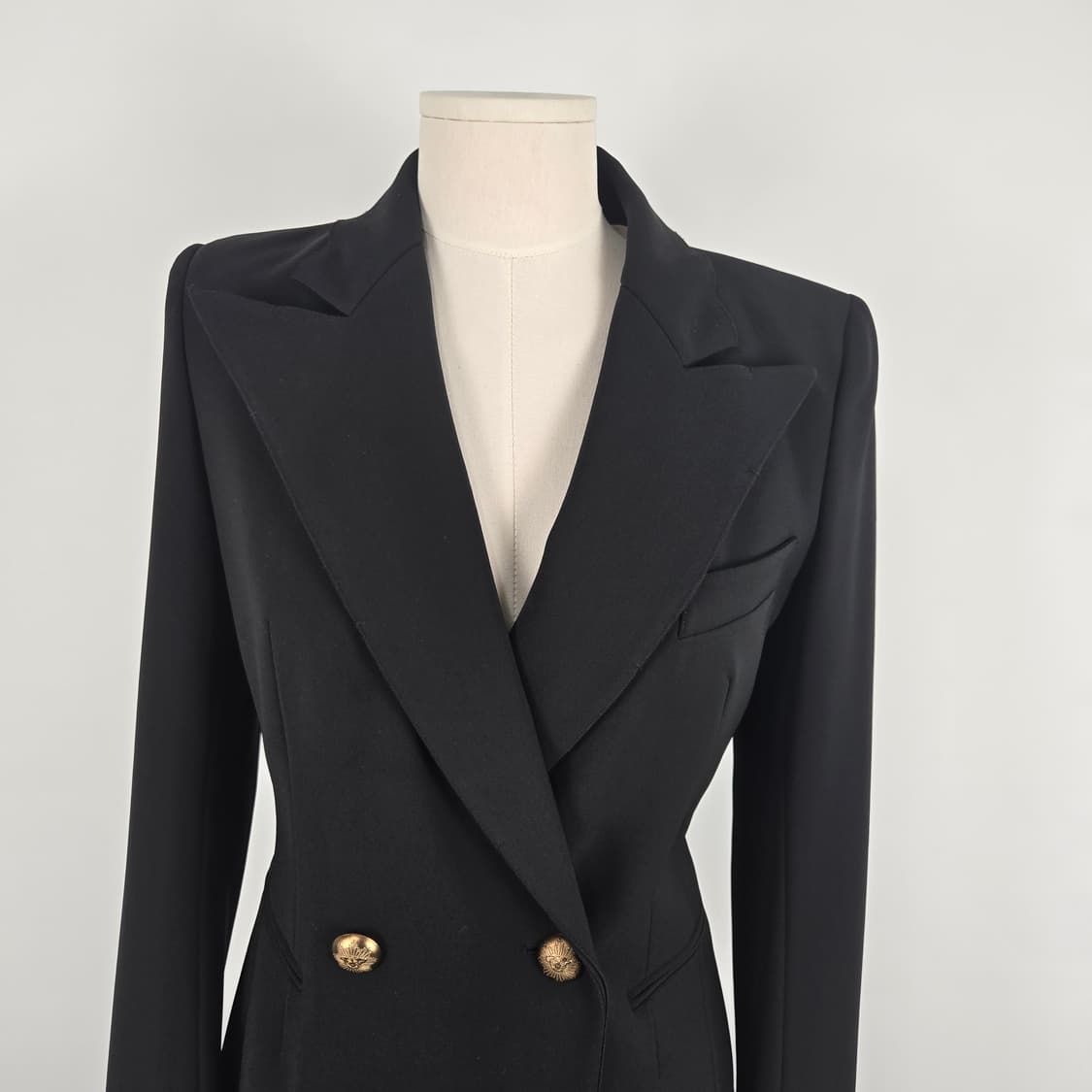 0187타임 실크견 블랙 금장 버튼 더블 브레스트 자켓 66 상품이미지3