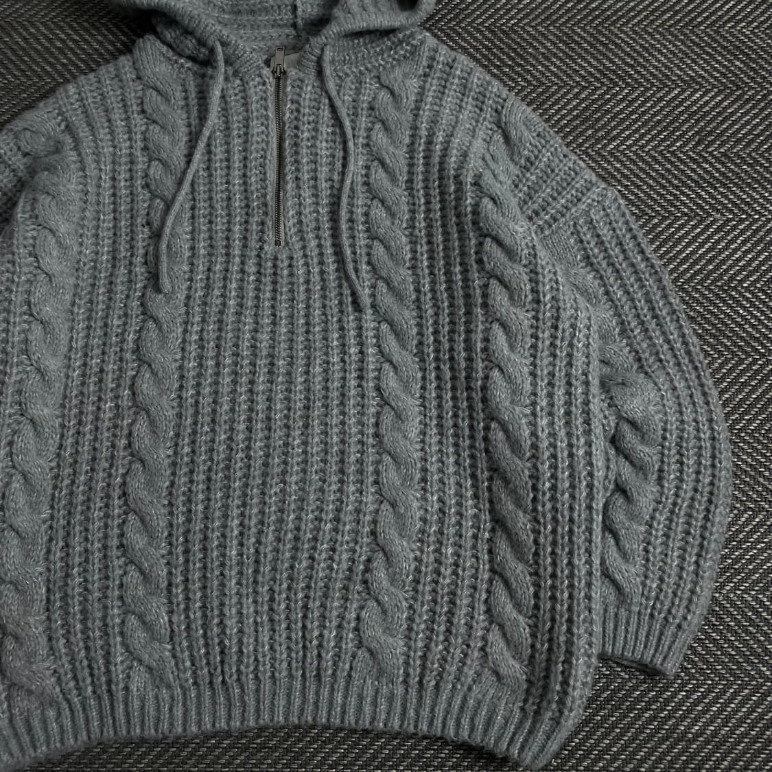 무드인사이드 꽈배기 후드 반집업 니트 그레이y 3797 상품이미지3