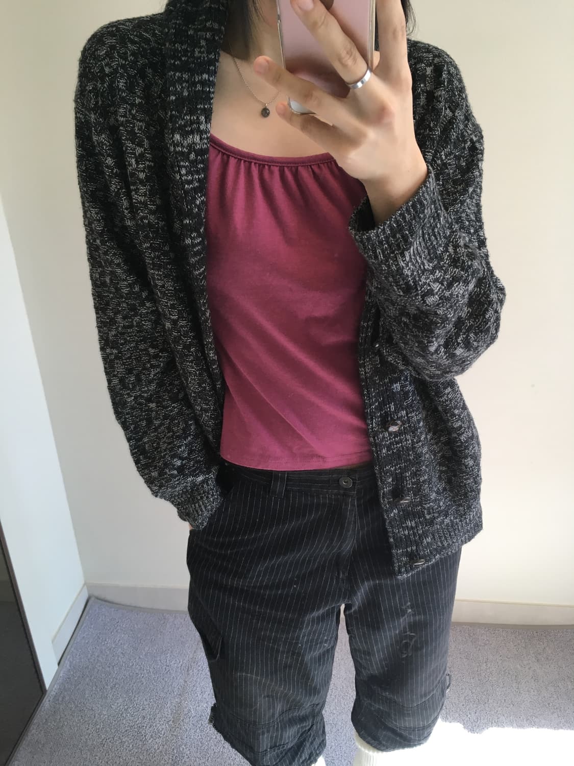 vintage shawl cardigan charcoal mix 상품이미지5