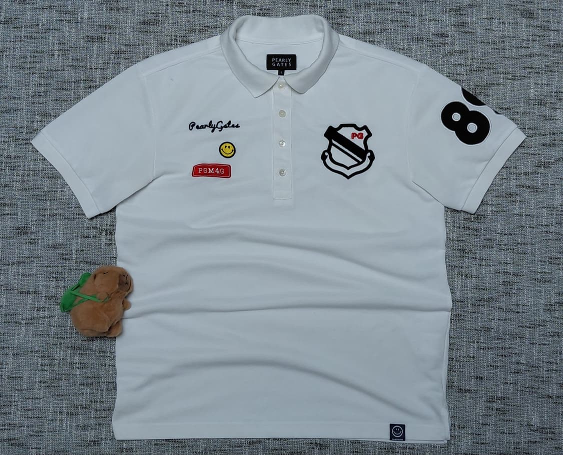 Pearly Gates 와펜 자수 반팔 카라티셔츠 화이트 (L) 상품이미지1
