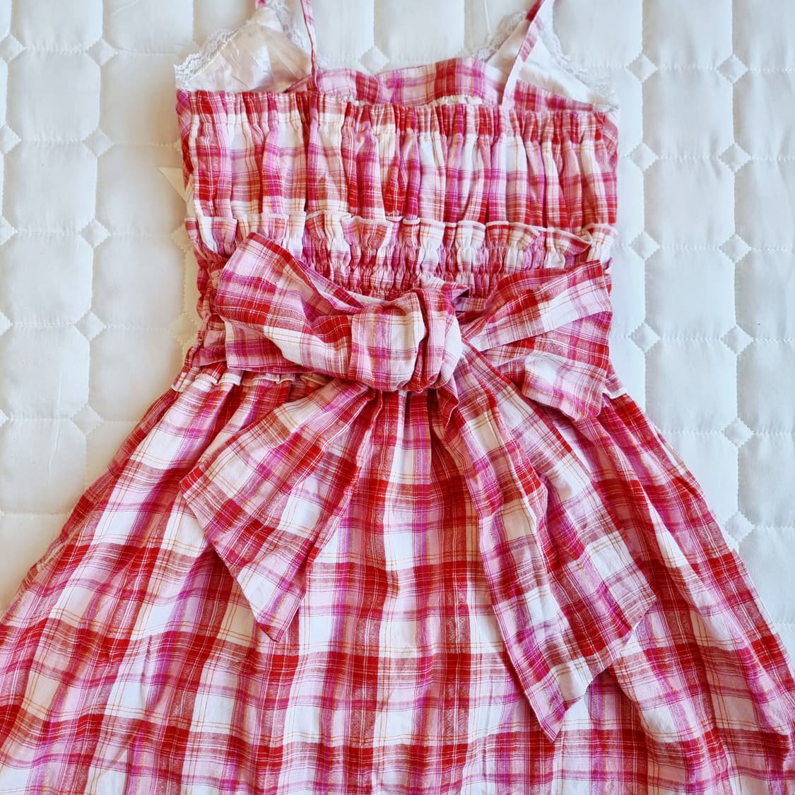 Tralala 트랄라라 딸기잼 체크 레이스 리본 원피스 상품이미지5