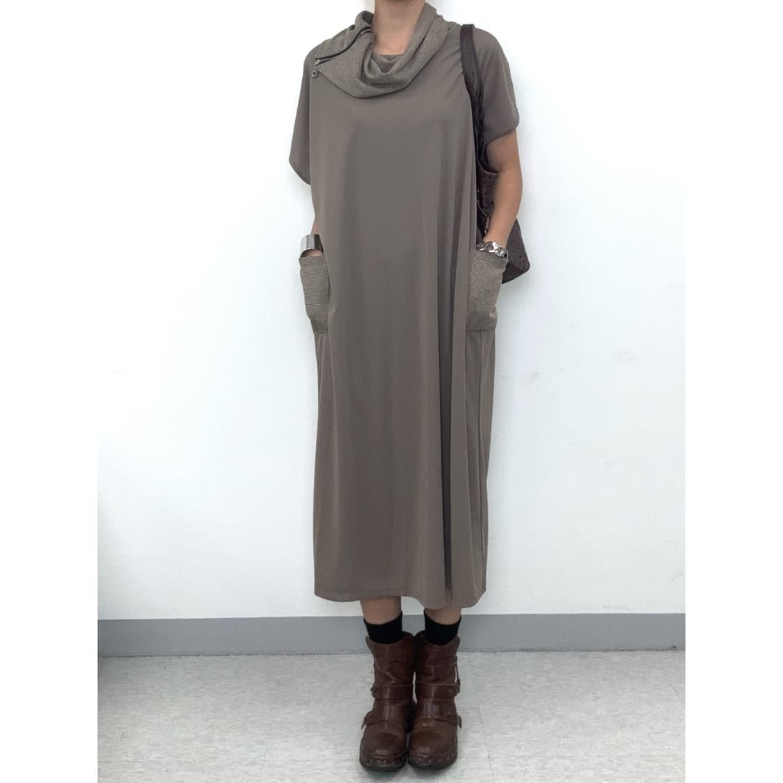 빈티지 브라운 반팔 맥시 롱 원피스 상품이미지1