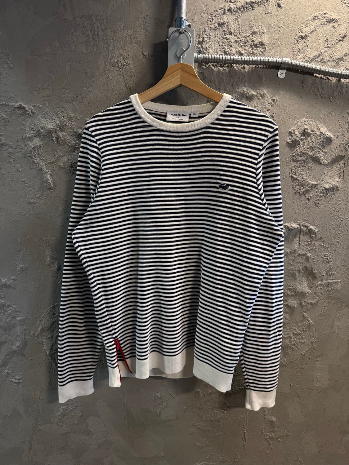 S 라코스테 LACOSTE 스트라이프 니트 스웨터 화이트 블랙 상품이미지1