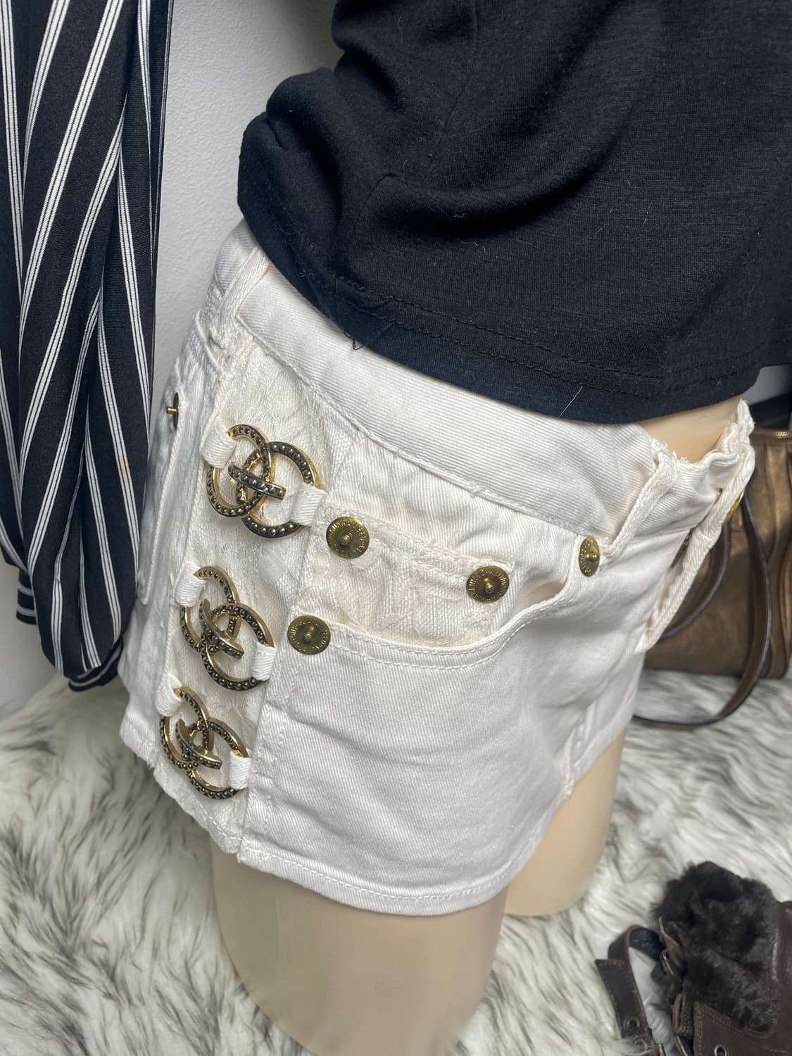 빈티지 갸루 골드 사이드링 로우라이즈 스커트 팬츠 상품이미지2