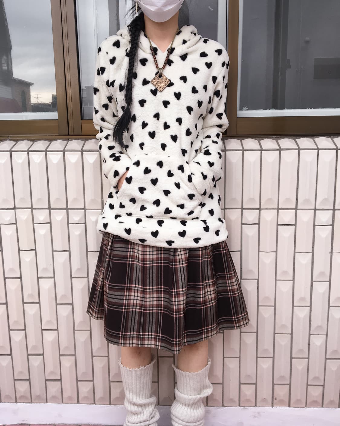 Heart pattern fleece hood 상품이미지1