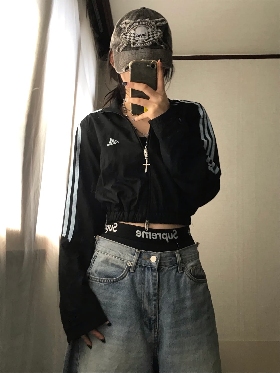 아디다스 블랙 연하늘 크롭 투웨이 바람막이 상품이미지6