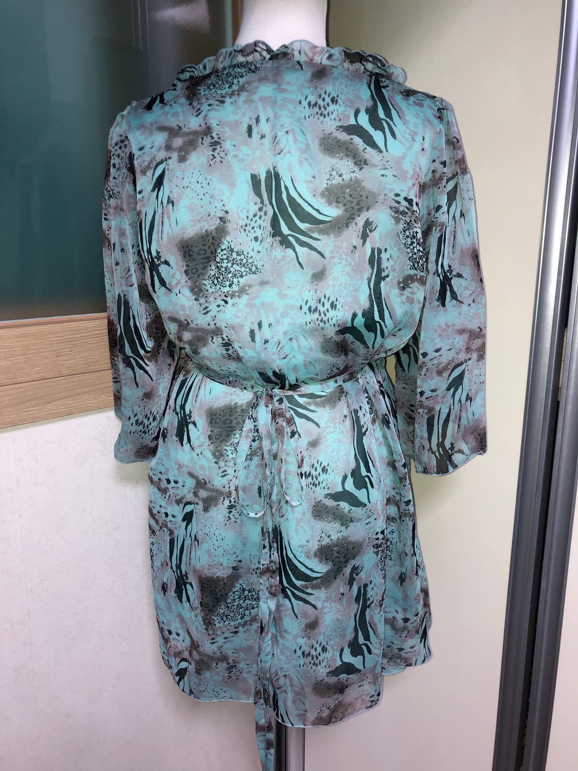 빈티지 구제 히피 지브라 호피 쉬폰 블라우스 원피스 상품이미지8