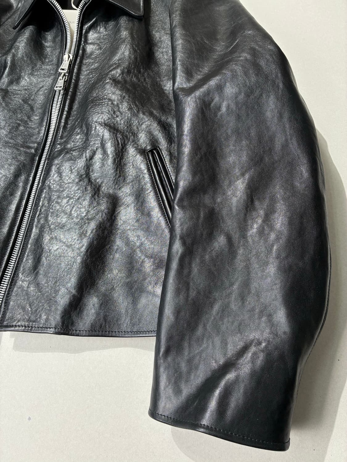 아워레가시 미니 자켓 탑 다이드 블랙 레더 52사이즈 상품이미지8