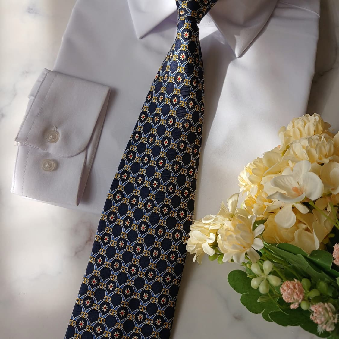 아쿠아스큐텀 체인 플라워 패턴 넥타이 9.9cm A+등급 A19847 상품이미지7