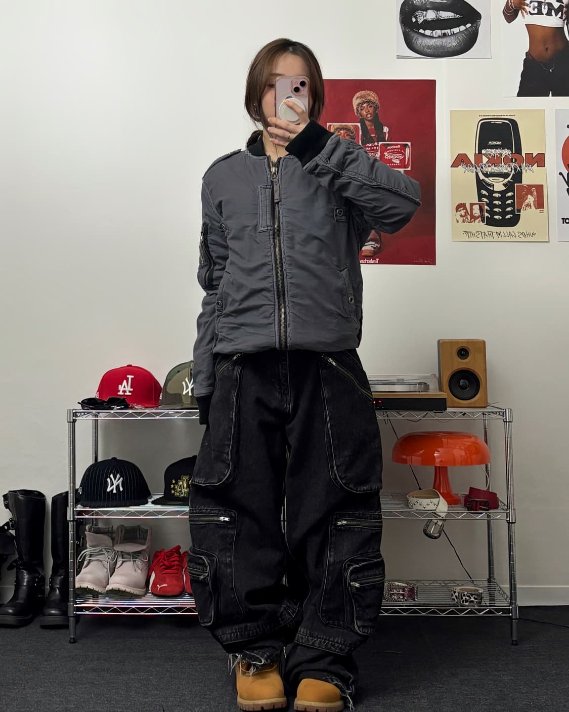 올드 빈티지 코튼 블루종 자켓 그레이 상품이미지4