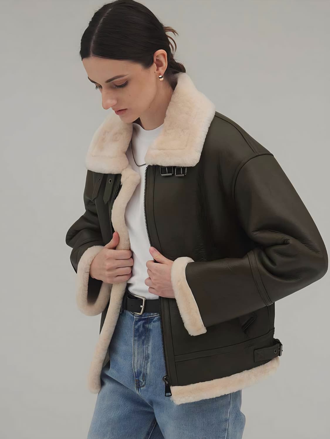 새상품 천연 양모 무스탕 M(66) 카키 상품이미지2