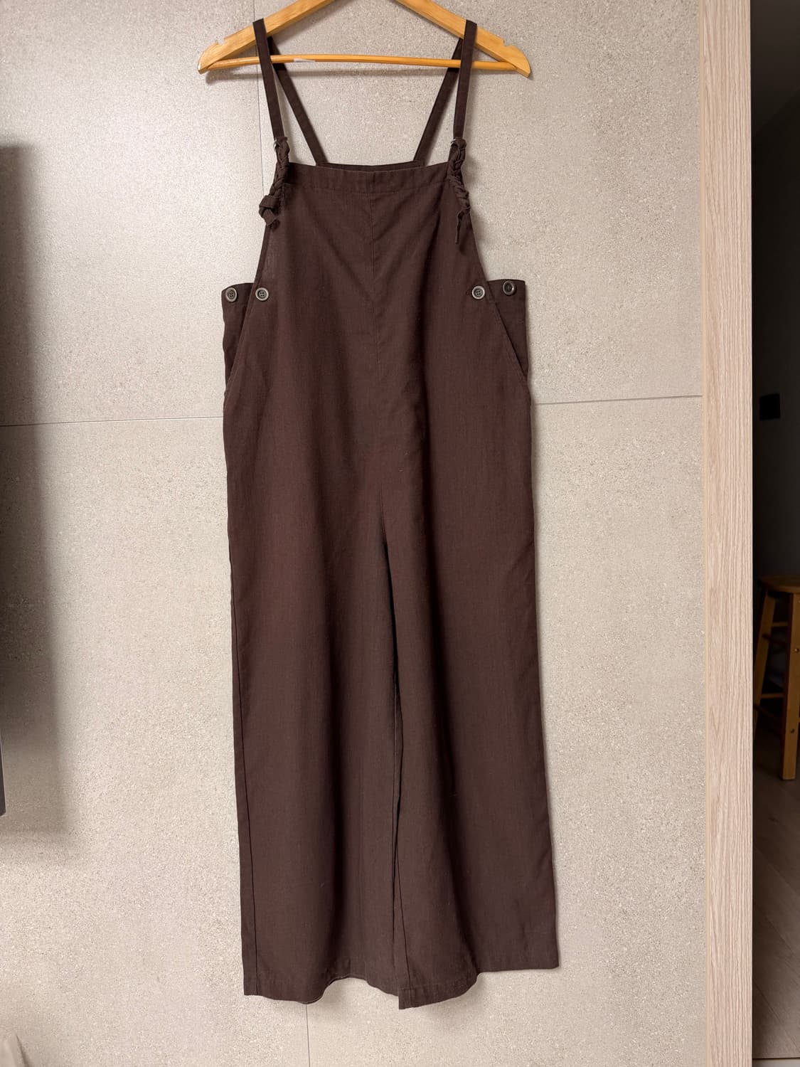 브라운 멜빵 바지 점프수트 린넨 혼방 와이드 상품이미지1