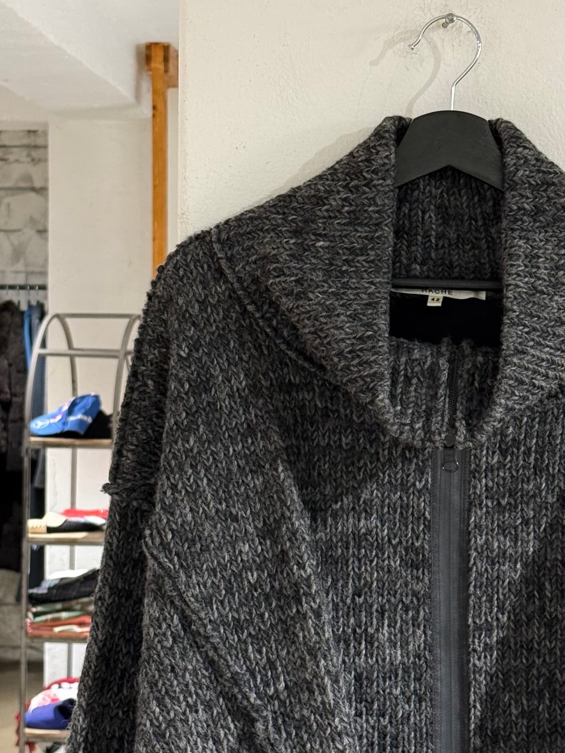 하쉬 차콜 울 혼방 청키 니트 집업 상품이미지2