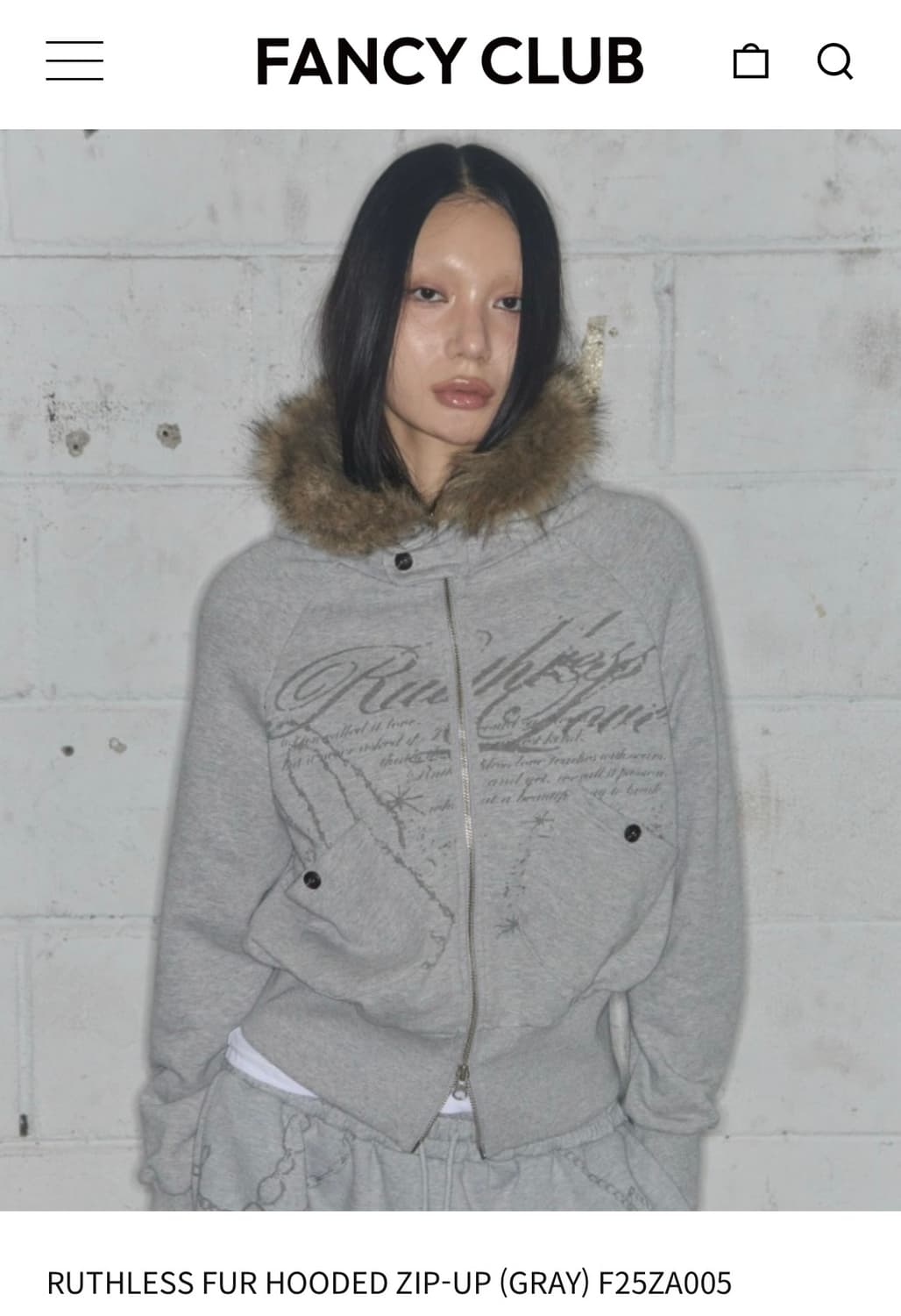 팬시클럽 퍼 후드집업 그레이 상품이미지1