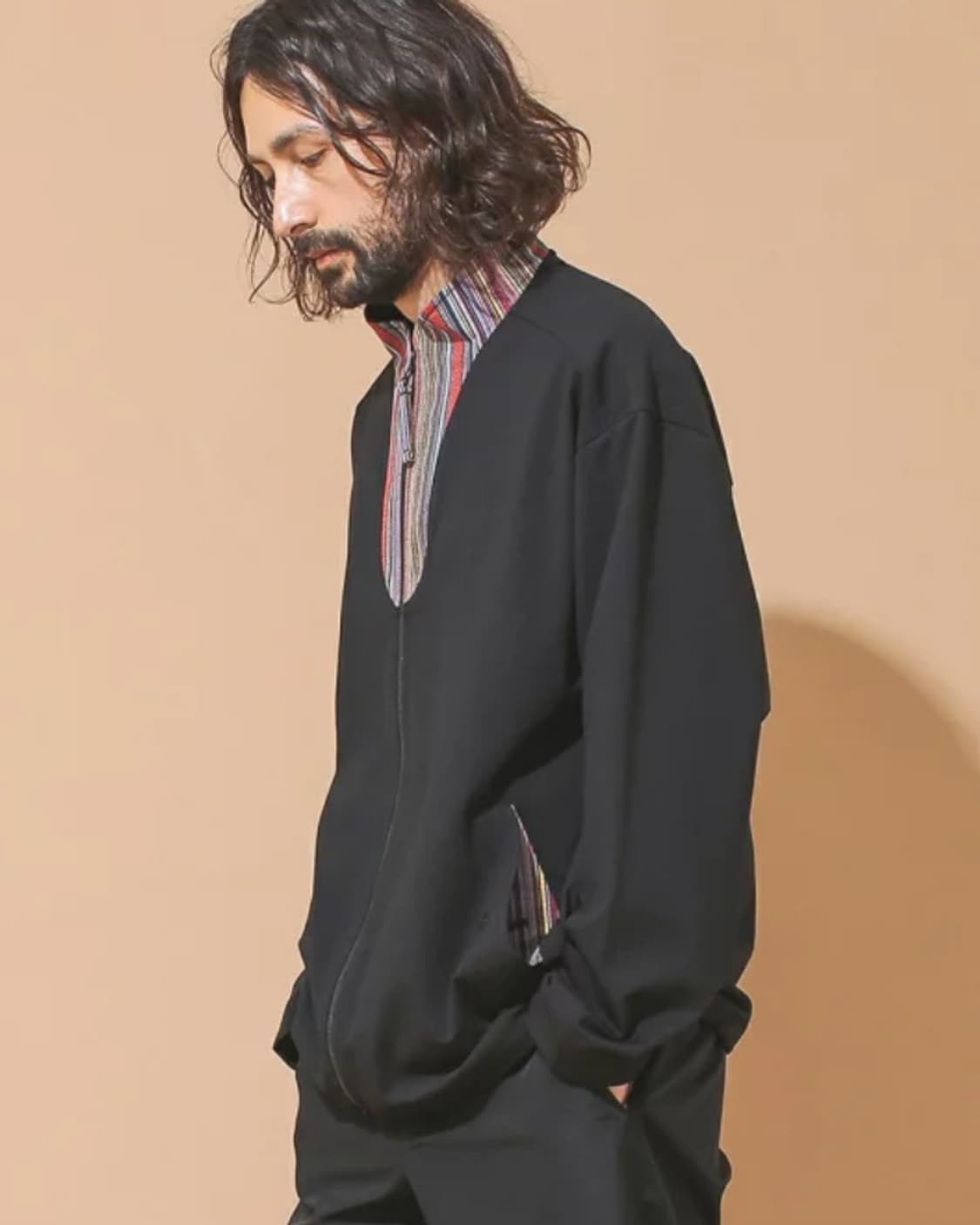 [L]Beams 빔즈라이트 스트라이프 집업 자켓 카키 상품이미지6