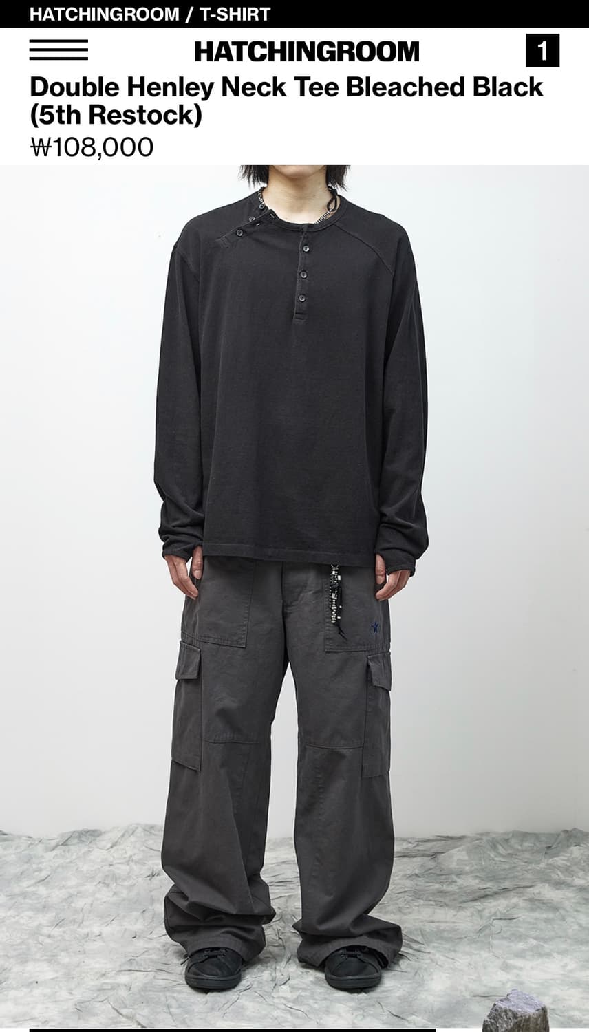 해칭룸 더블 헨리넥 티 bleached black 상품이미지2