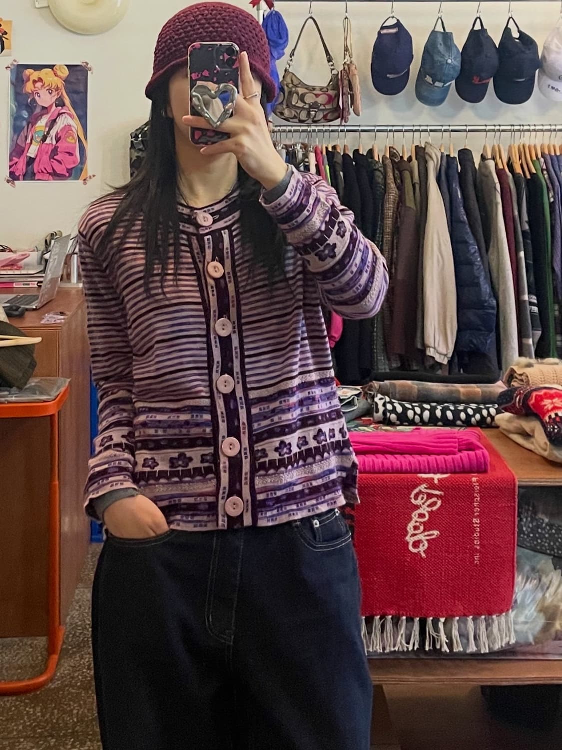 퍼플 스트라이프 니트 가디건 [무배] 상품이미지1