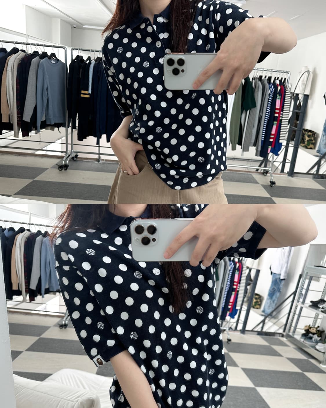 베이프 네이비 도트 카라티셔츠  상품이미지2