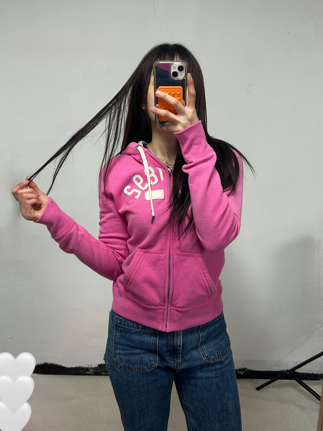 아베크롬비 y2k 자수로고 후드집업 핑크 상품이미지1