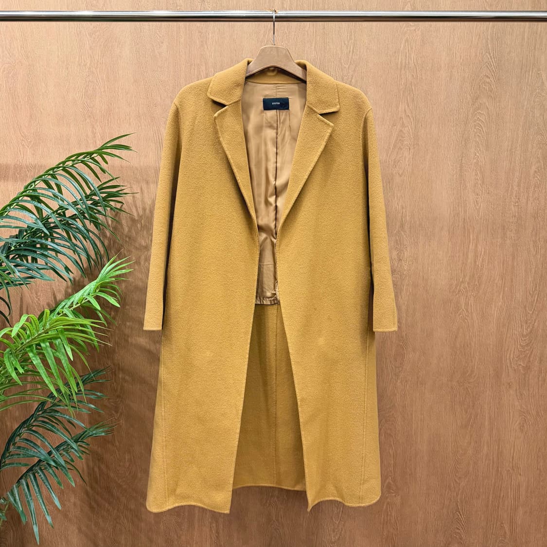 시스템 롱 코트 테일러드 카라 오픈 프론트 디테일 루즈핏 베이지 상품이미지1