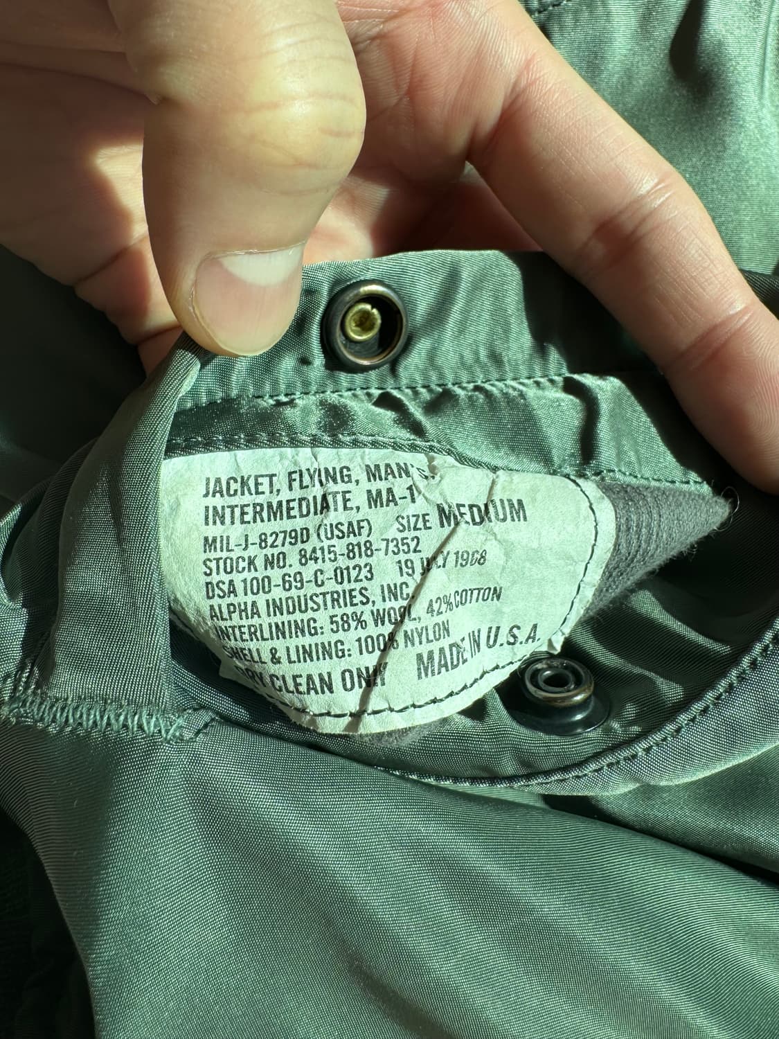 알파인더스트리 ma-1 정밀복각 빈티지 상품이미지5