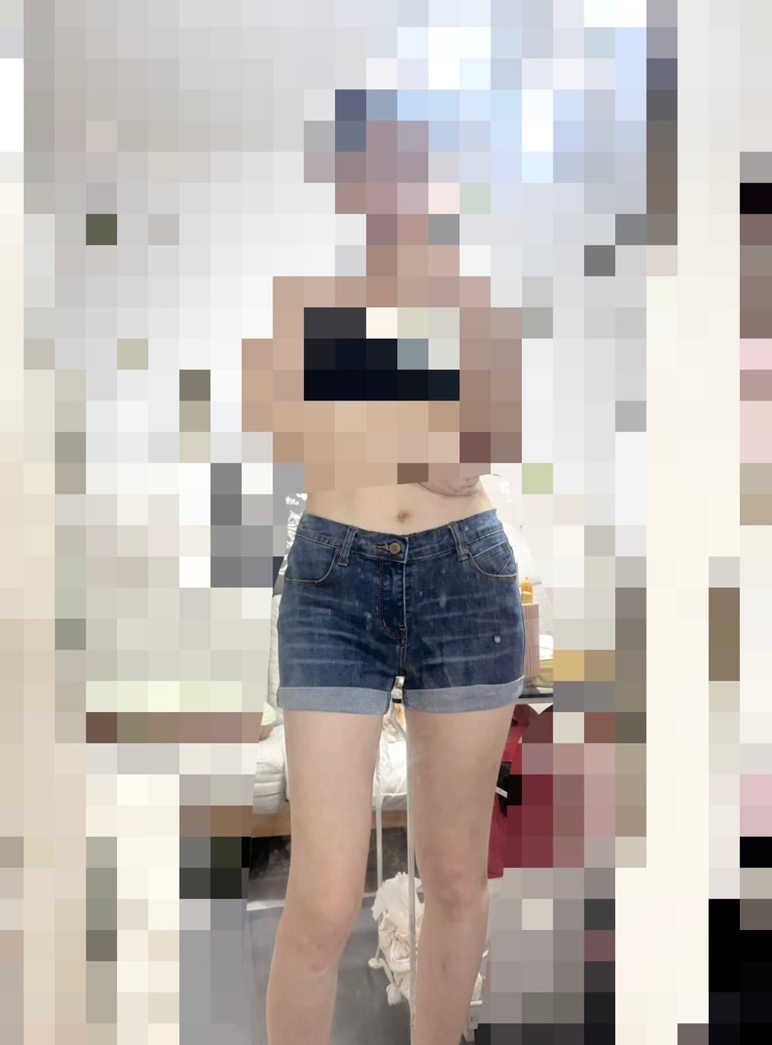 밑단 접힌 찐청반바지 55~66 상품이미지1