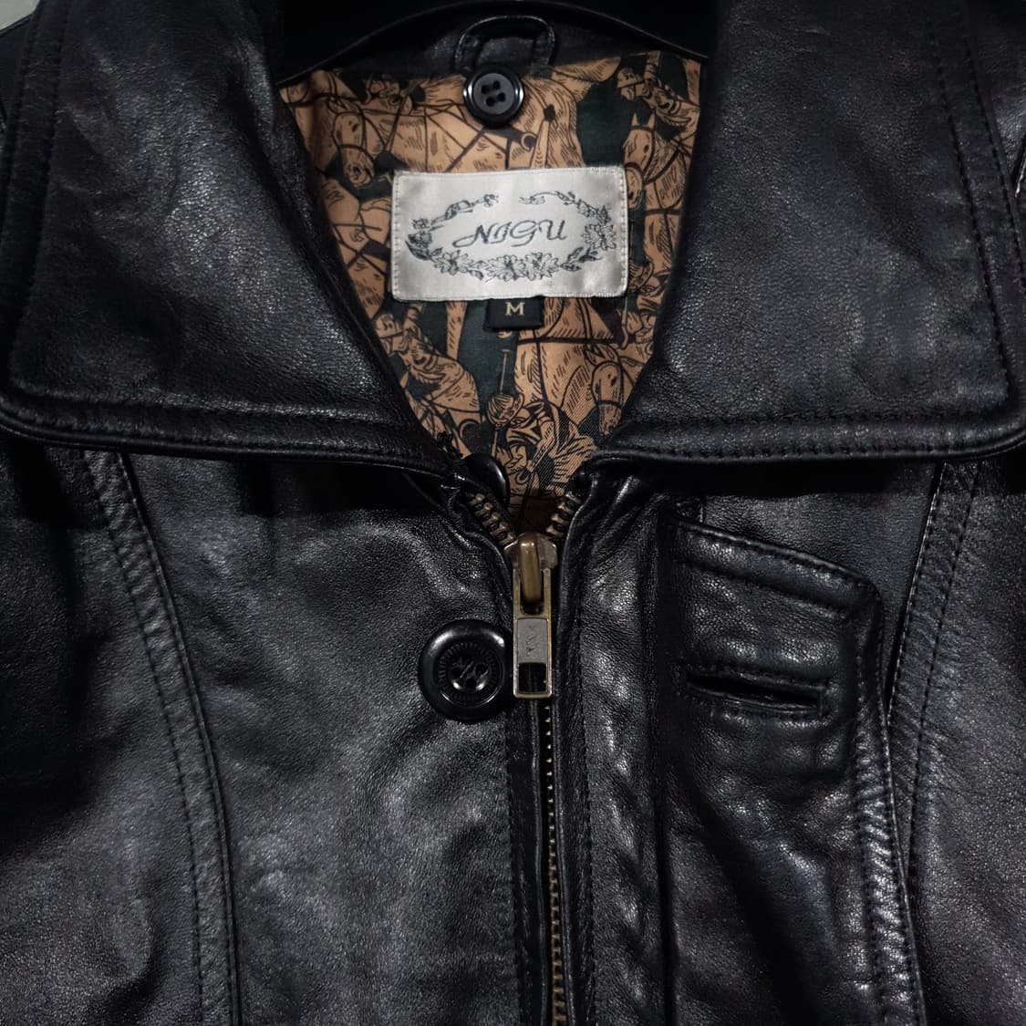 실측 L) VTG 90s 빈티지 램스킨 양가죽 100% 봄버 자켓 블랙 상품이미지6