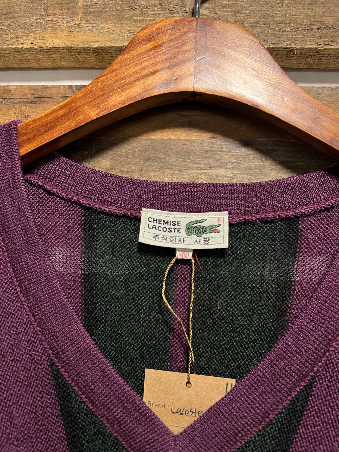 [L]90's 라코스테 빈티지 스트라이프 버건디 울 니트 상품이미지2