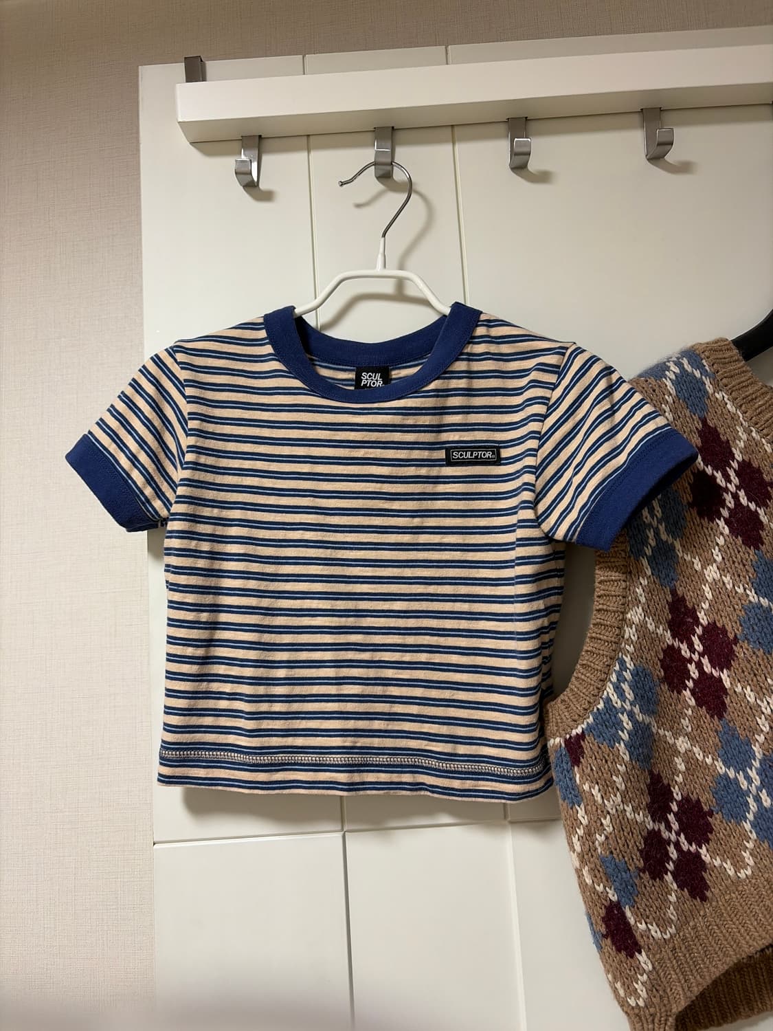 스컬프터 스트라이프 크롭 반팔티 S 상품이미지2