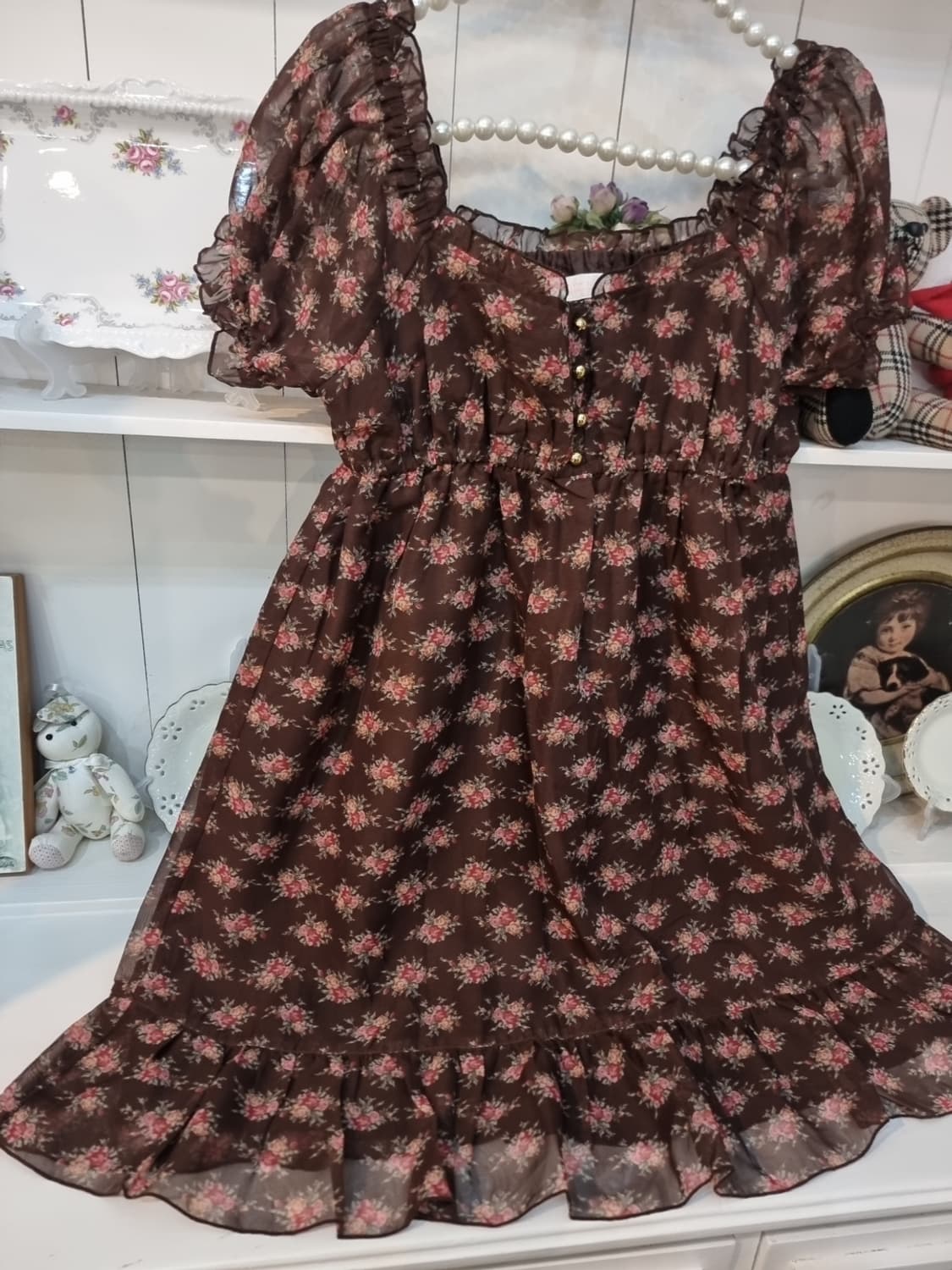 LIZ LISA 오프숄더 로즈 쉬폰 원피스 상품이미지3