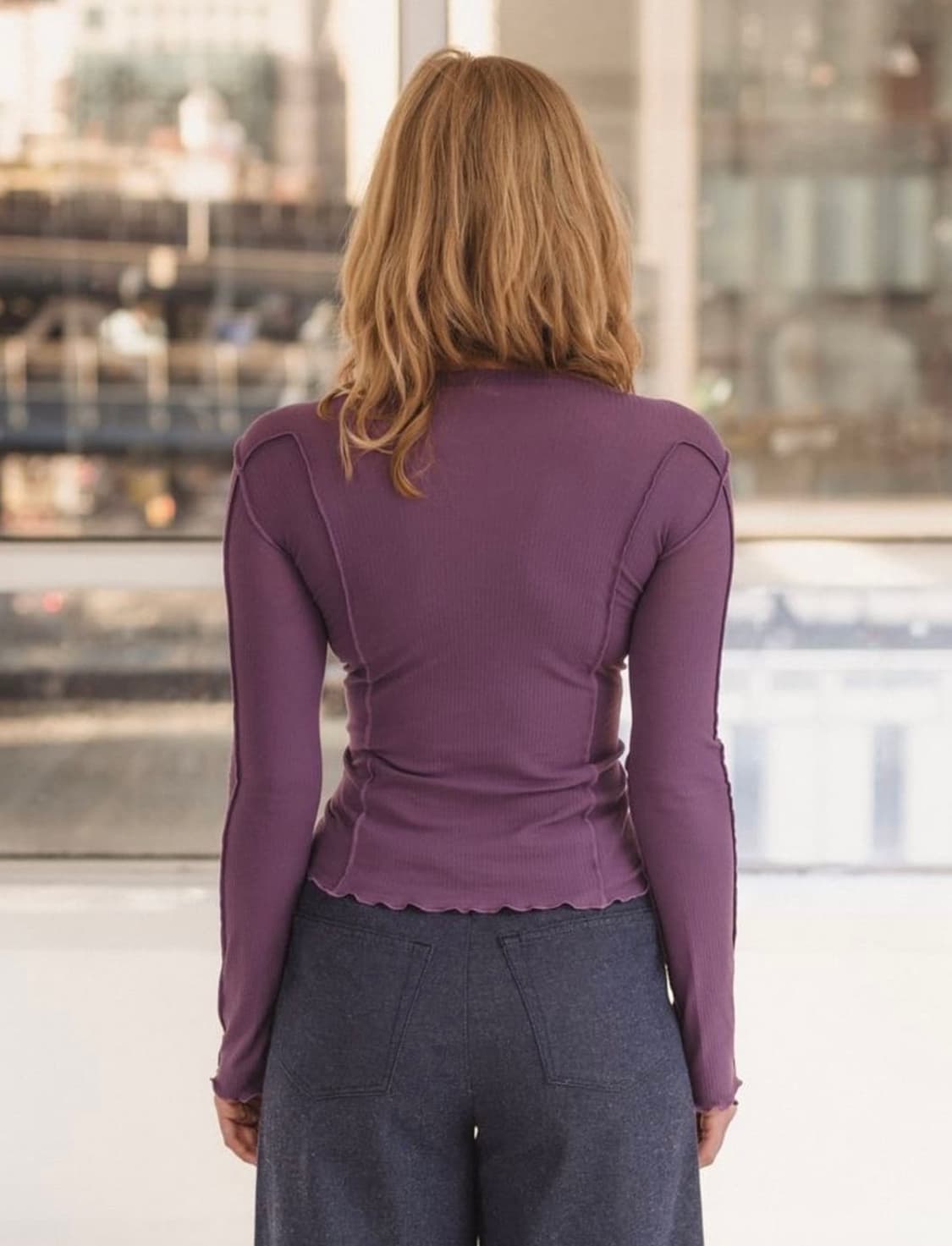 베이스레인지 OMATO 롱 슬리브리스 탑 퍼플 상품이미지4