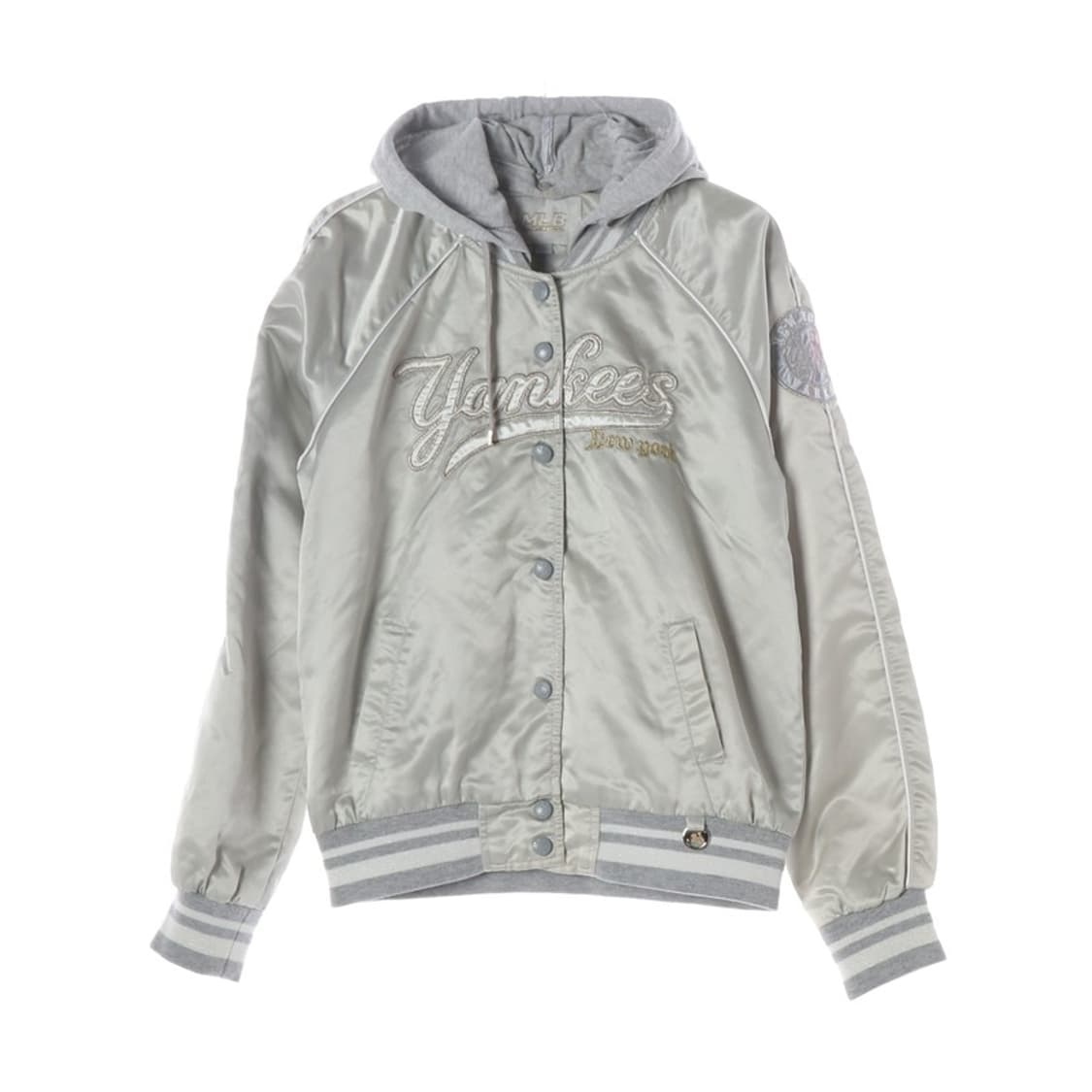 MLB 뉴욕 양키스 실버 새틴 후드 바시티 자켓 90 상품이미지1