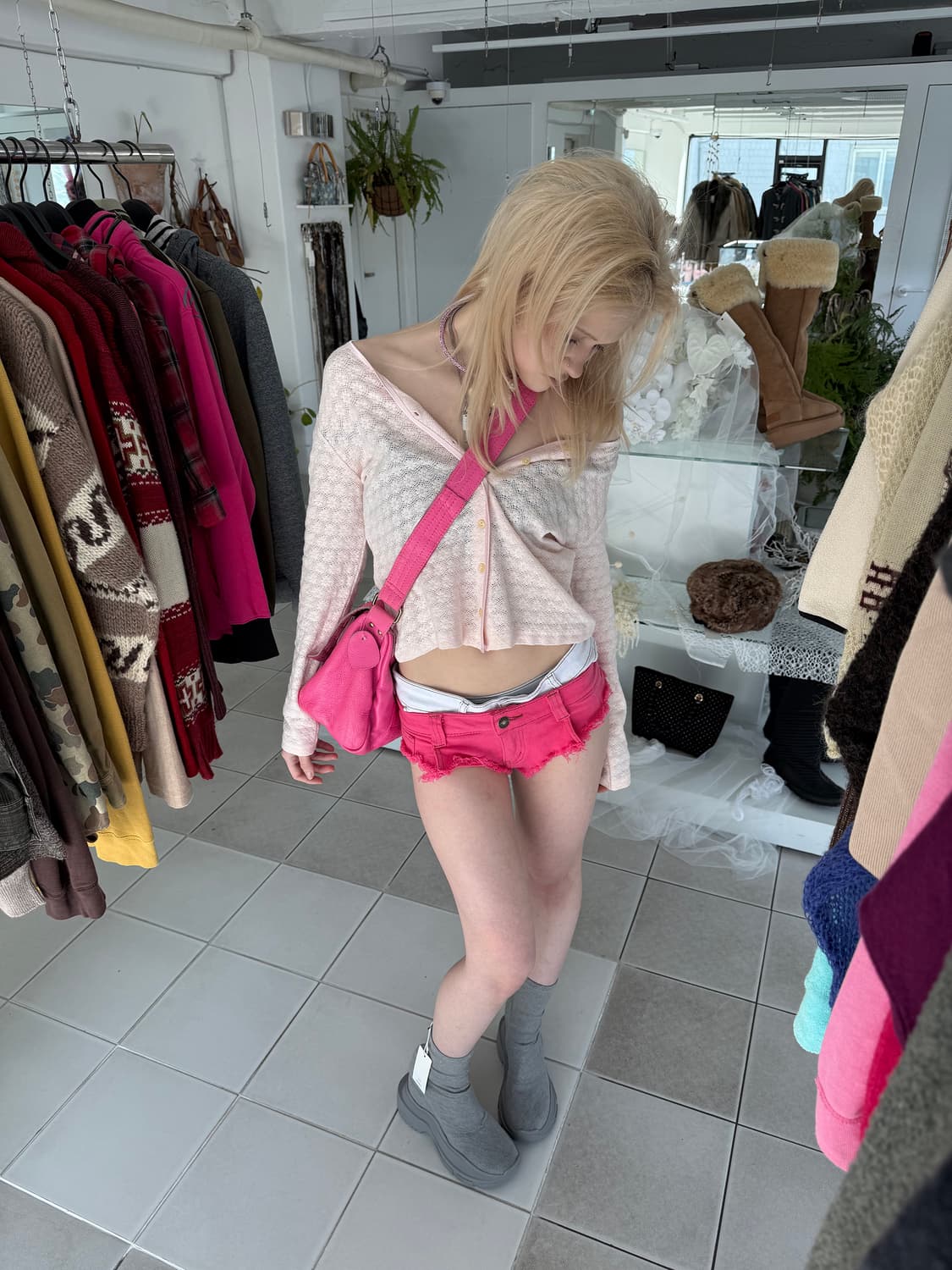 pink patchwork leather messenger bag 상품이미지6