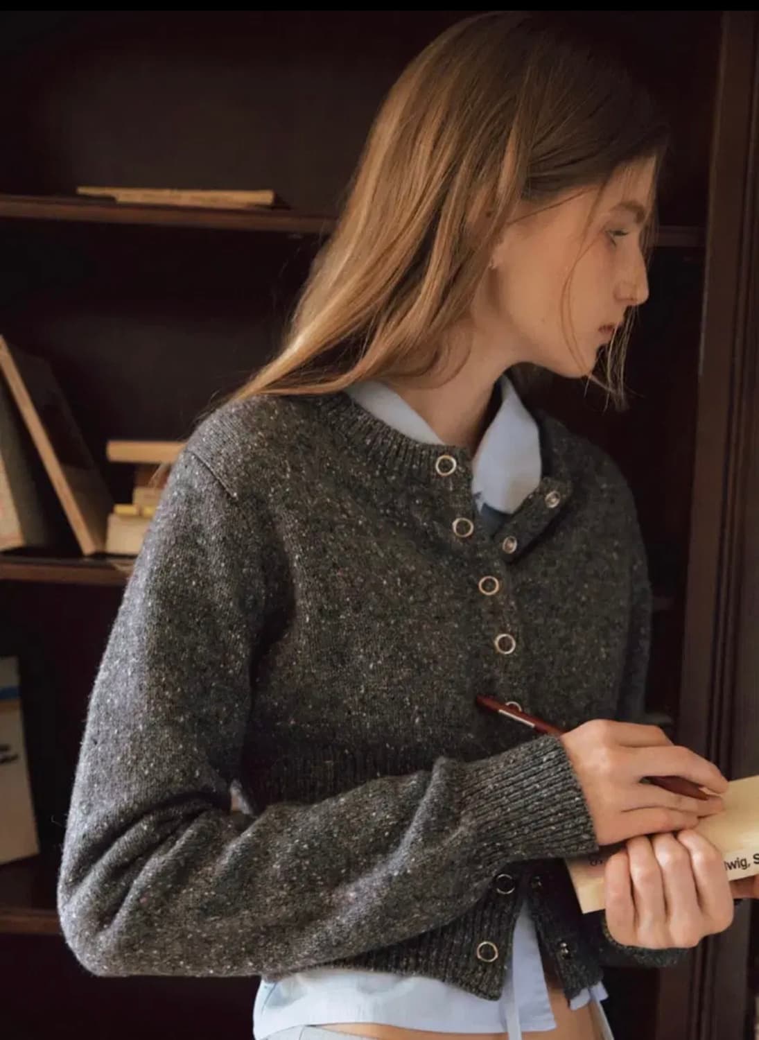 레터프롬문 코니 더스트 파인 울 가디건 그레이 상품이미지2