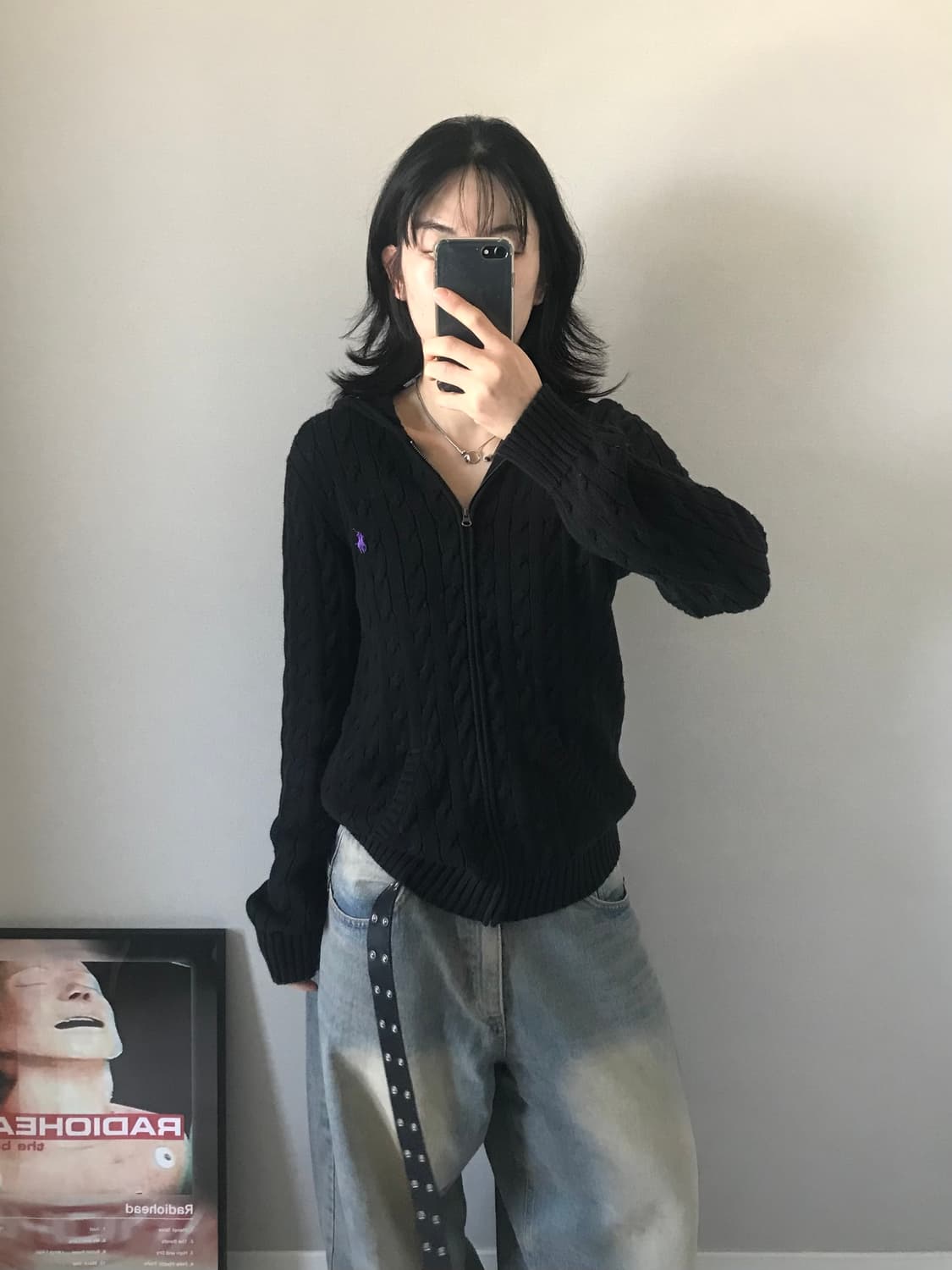 폴로 랄프로렌 포니 로고 블랙 케이블 니트 후드집업 상품이미지2