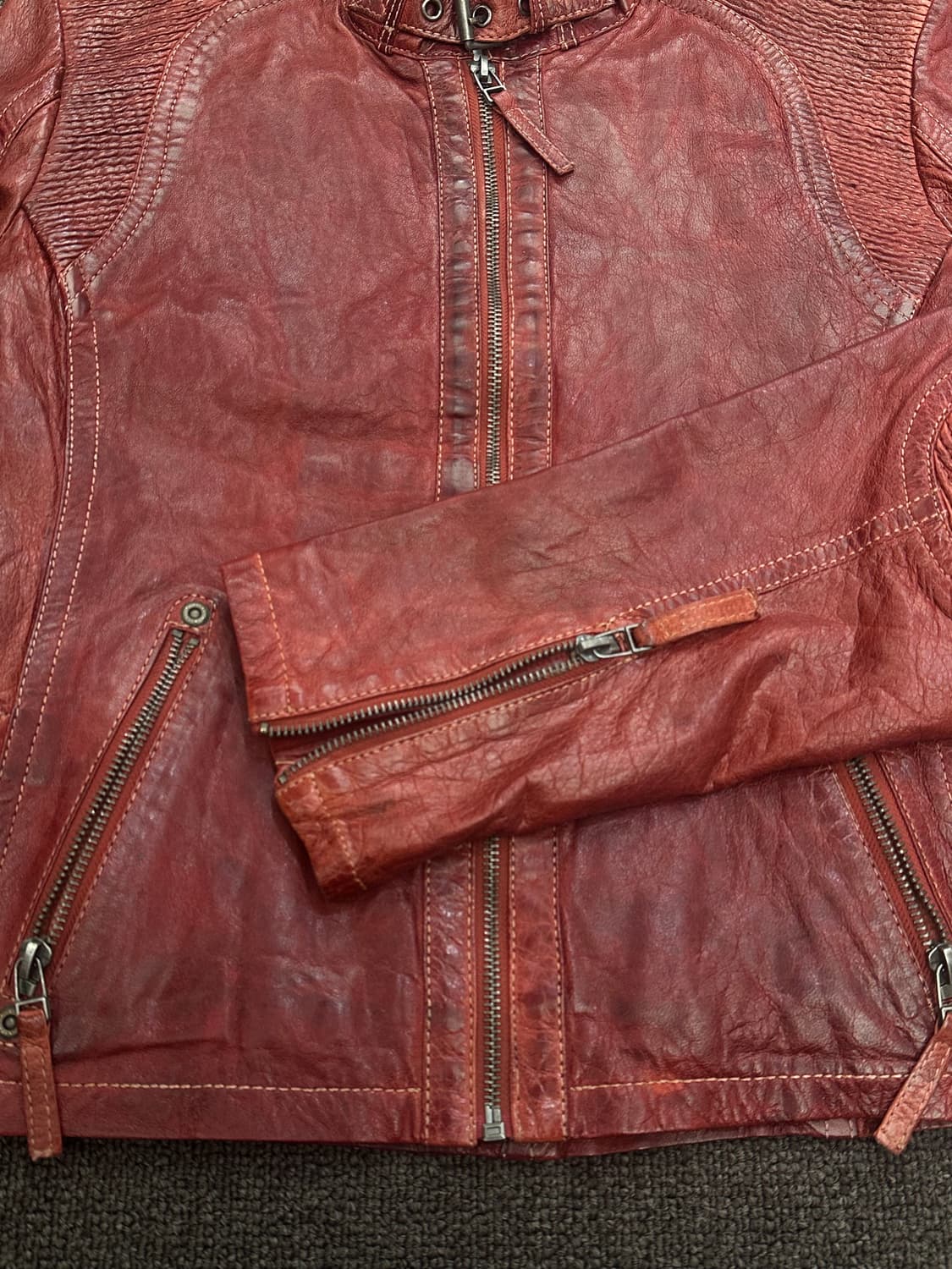 L)Japanese vintage 여성 버건디 레더자켓 상품이미지3