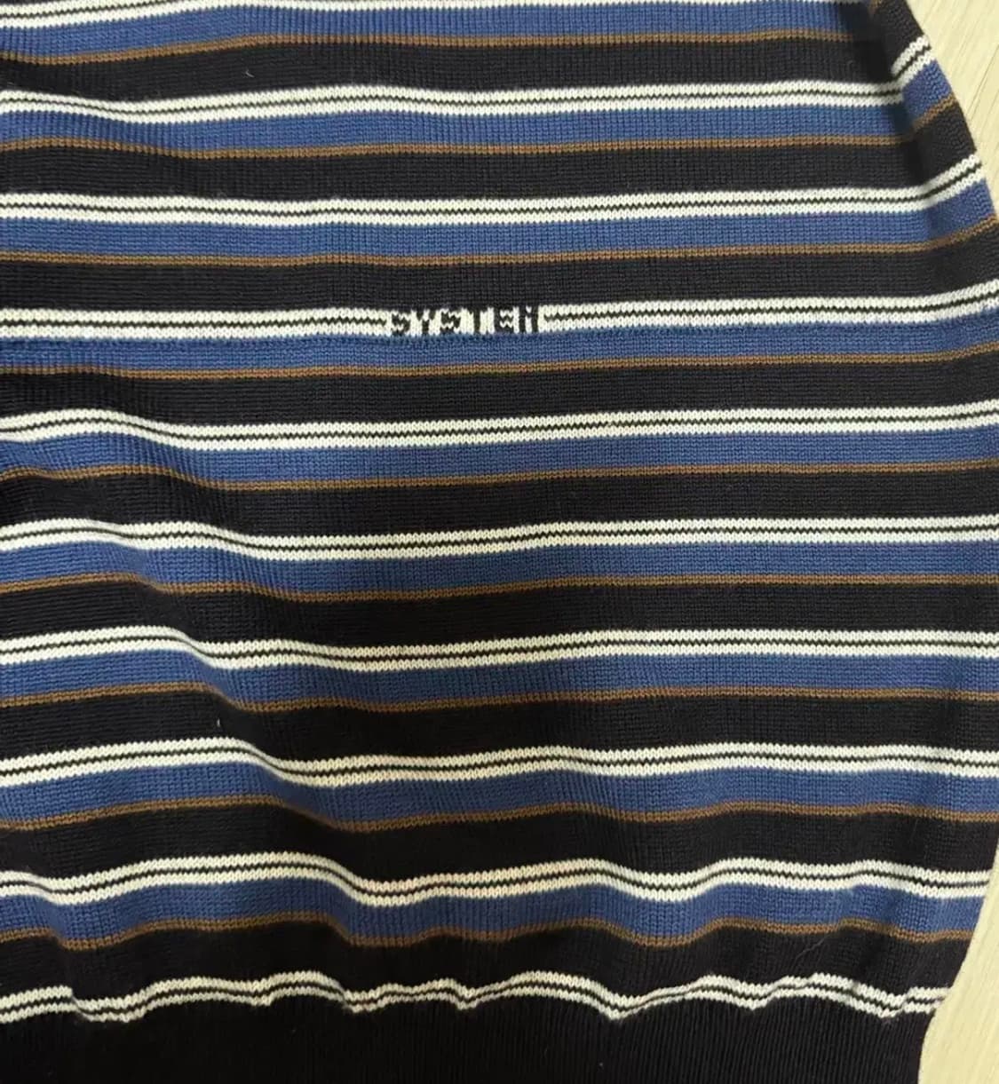 시스템옴므 울 스트라이프 칼라 니트 탑 다크 네이비 XL 상품이미지4