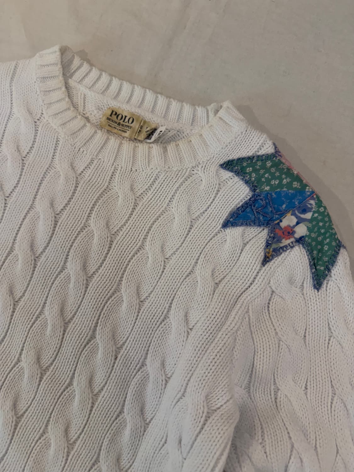 폴로 데님앤서플라이 별 패치워크 꽈배기 케이블 니트 화이트 상품이미지3