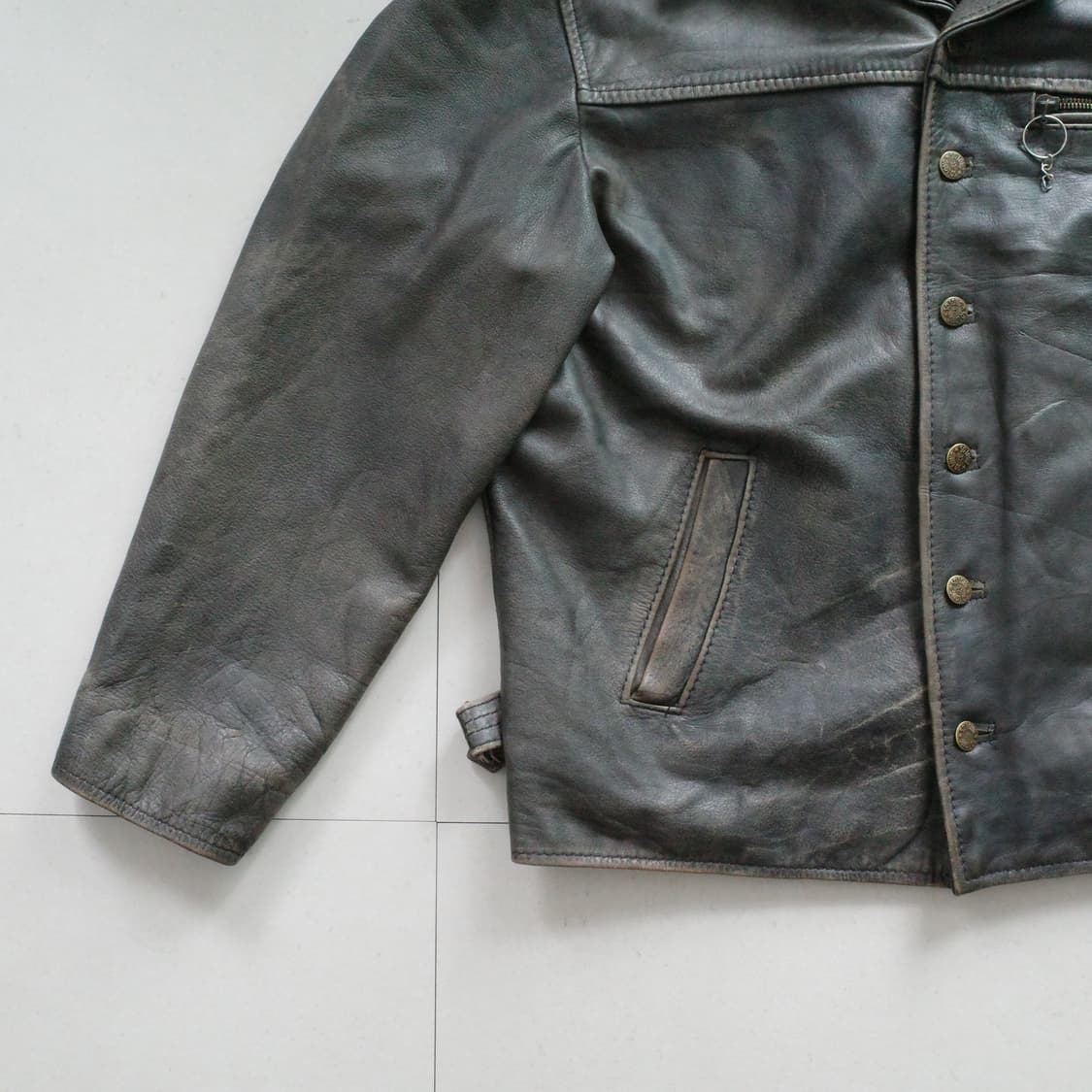 90s 프랑스 생산 빈티지 SO LONG 워크 스포츠 레더 자켓 상품이미지4