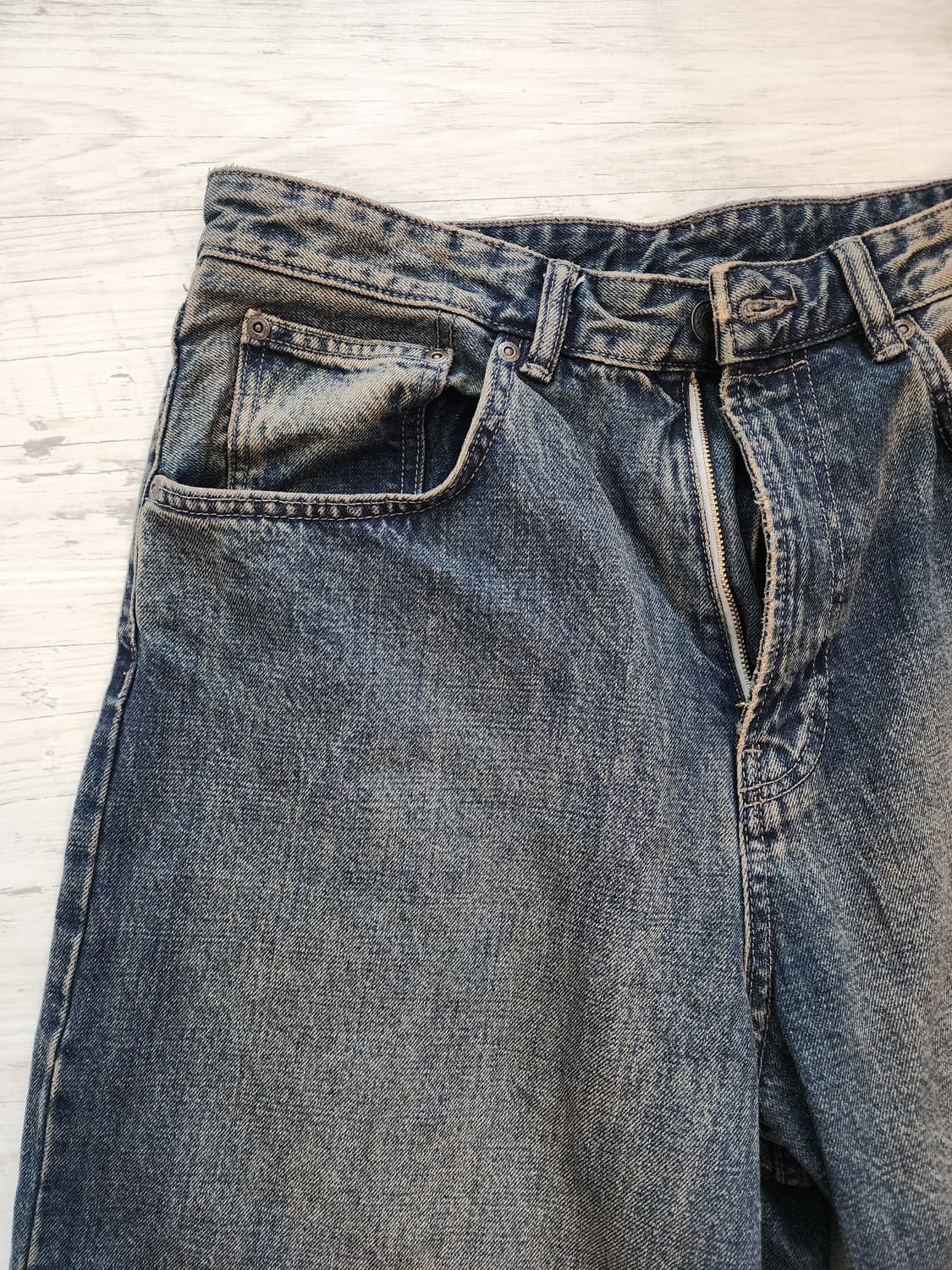 ZARA 자라 워싱 와이드 데님 팬츠 팜. (32~33)인치 중청 청바지 상품이미지4