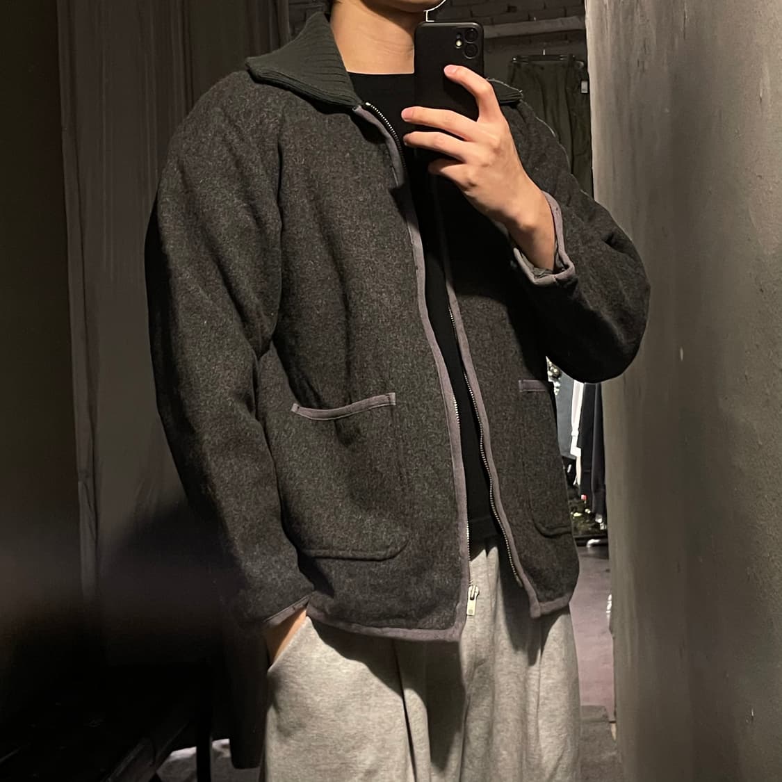 OLIVE DES OLIVE 그레이 이너퀼팅 패디드 울 블렌드 캐주얼자켓 상품이미지2