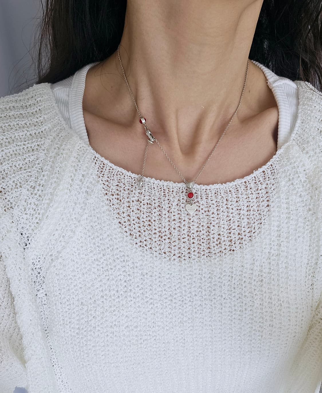 구찌 하트 레드스톤 실버 목걸이 (정품 / 풀세트) 상품이미지6