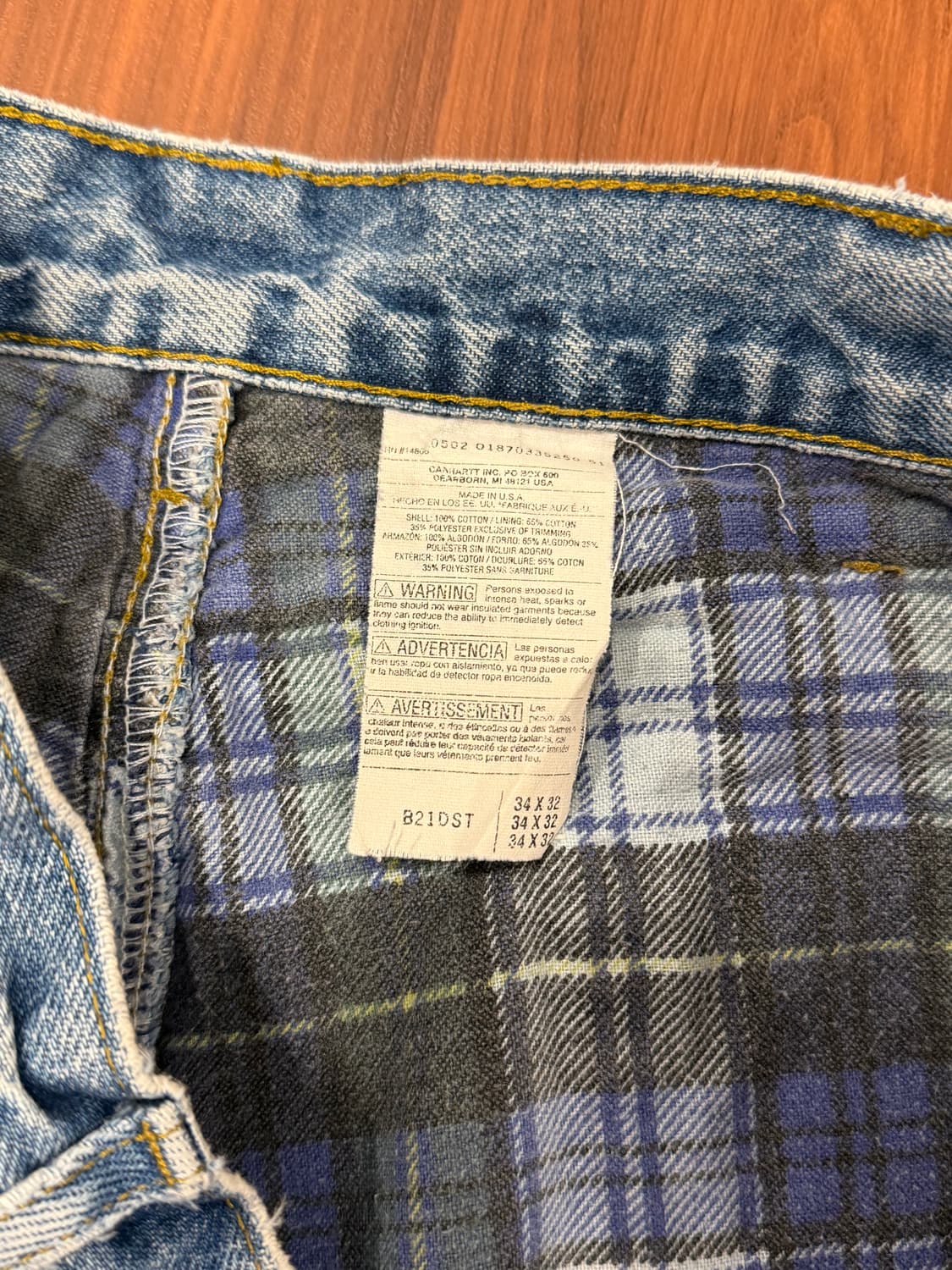 00s Carhartt 칼하트 플란넬 데님 팬츠 (made in USA) 상품이미지10